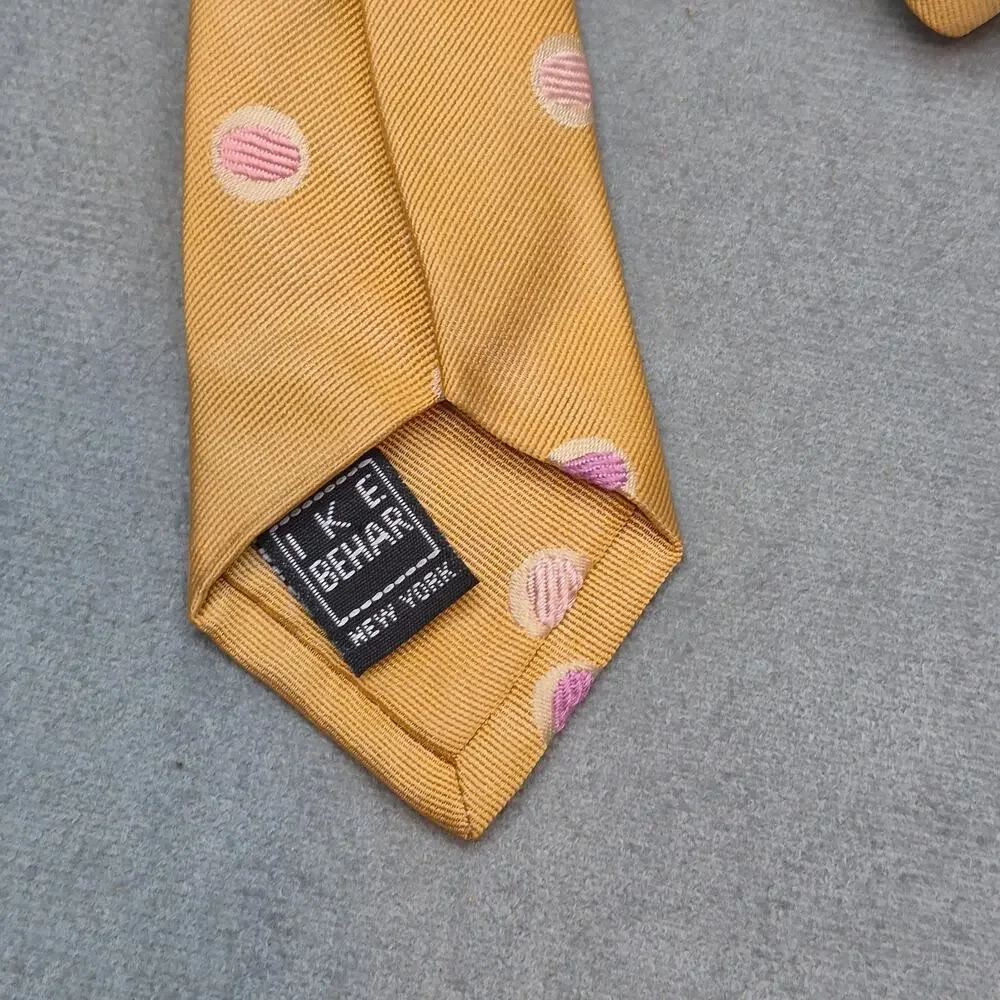Ike Behar New York Silk Yellow & Pink Polka Dot Mens Tie 60